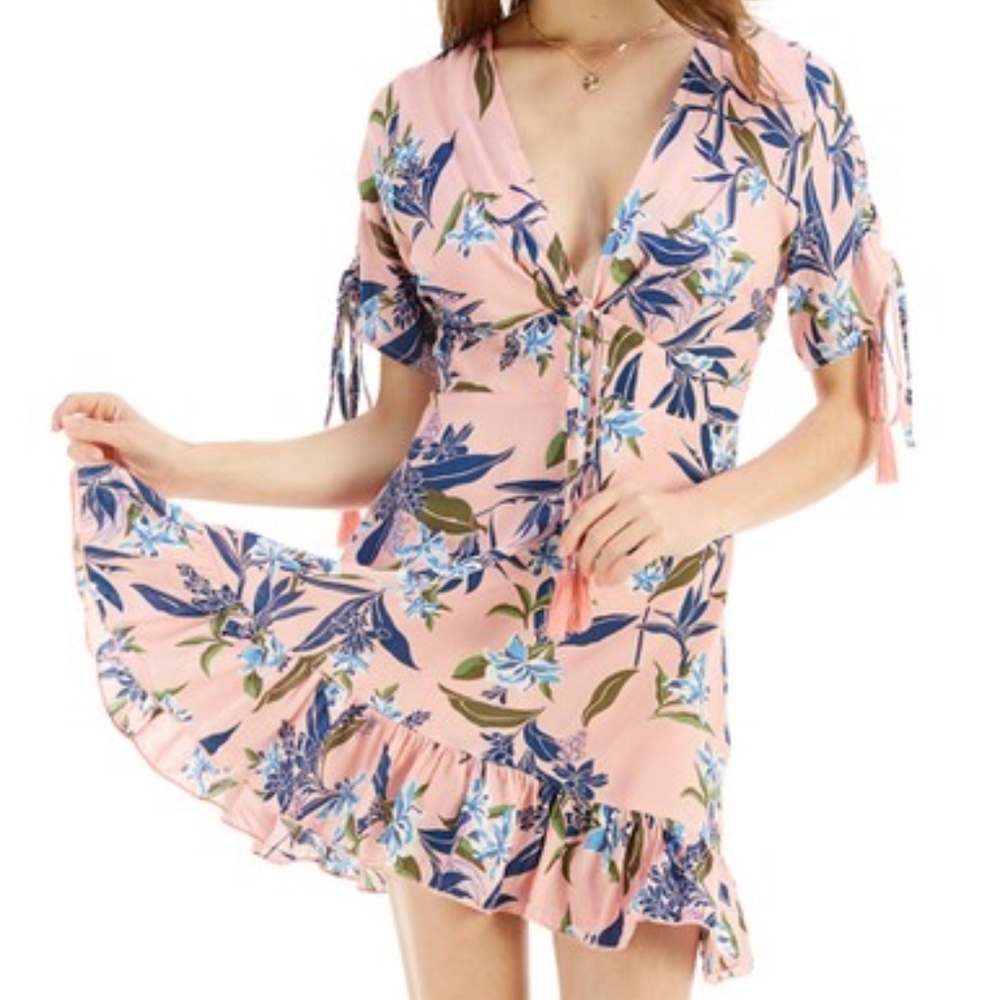 Pink Floral Ruffle Light Weight Summer Dress (A) - Picture 3 of 10